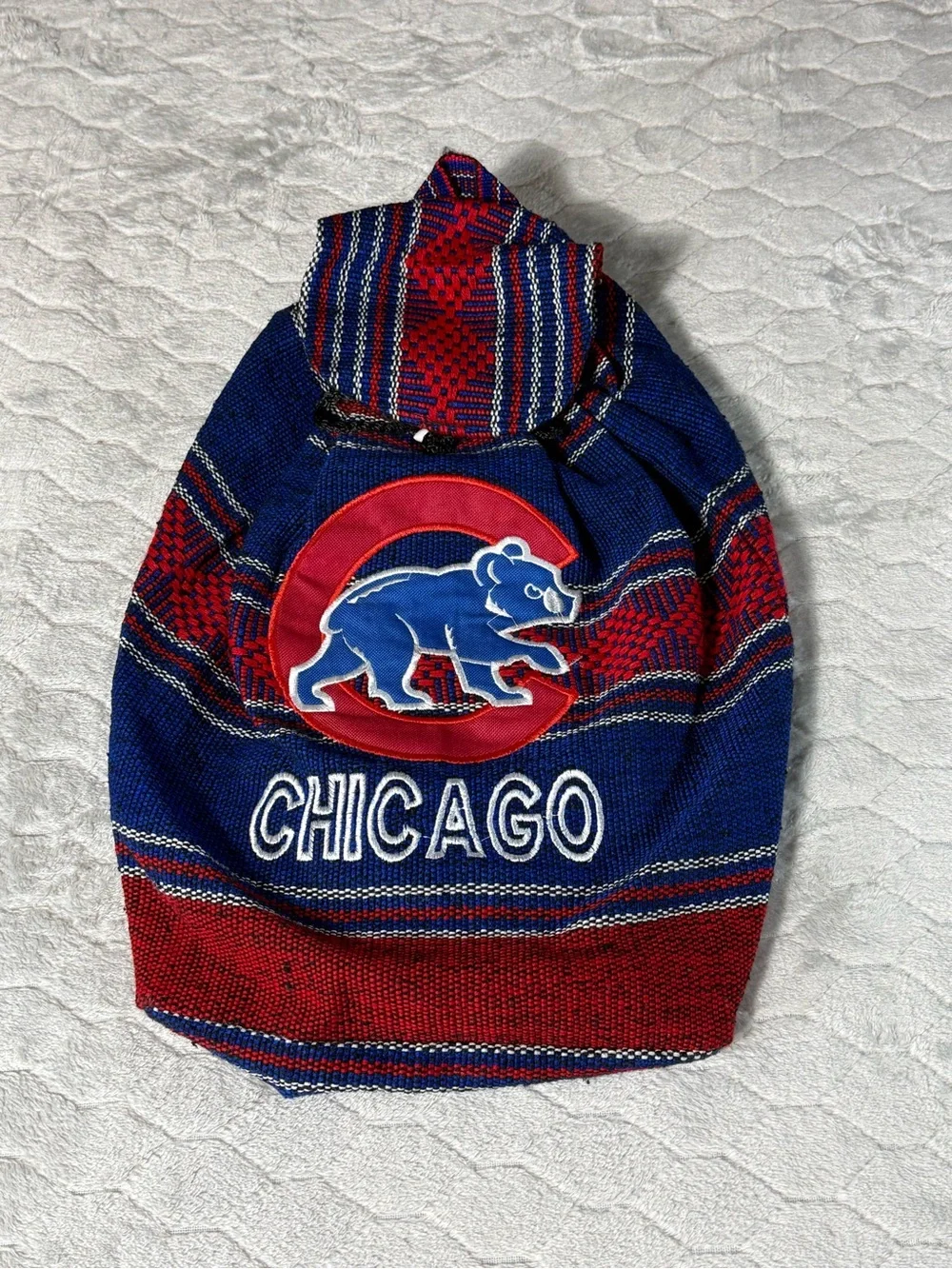 Handmade Chicago Cubs Woven Drawstring Backpack Cinch Bag NWOT
